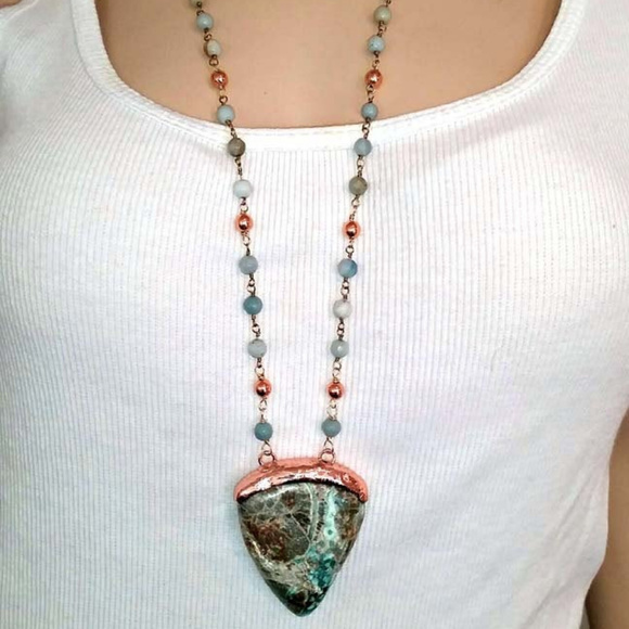 Large New Mexico Turquoise on 30 Amazonite Chain